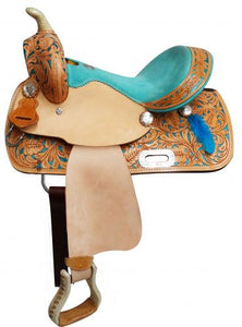 Youth Saddle with Painted Feather Accents