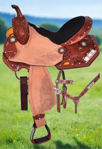 Barrel Style Saddle with Crystal Rhinestone Conchos