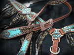 Load image into Gallery viewer, Bejewled Metallic Leopard Print Headstall Set
