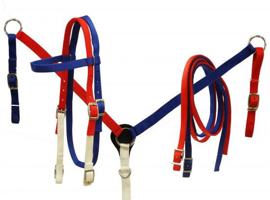 Red, White, and Blue Nylon Headstall and Breast Collar Set