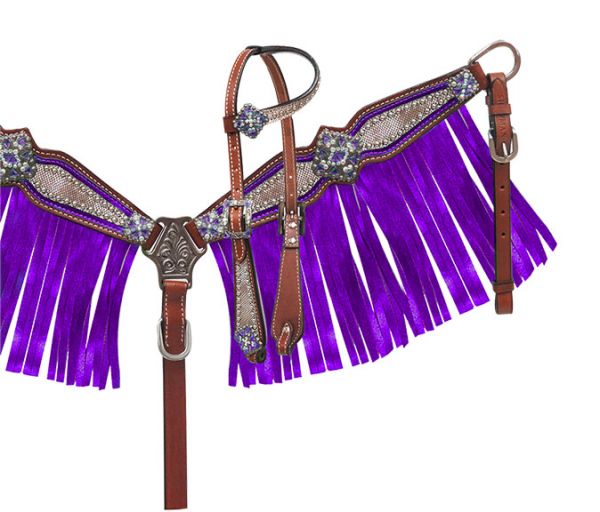 Pony Size Purple Fringe Headstall and Breast Collar Set