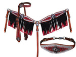 Load image into Gallery viewer, Red and Silver Glitter Overlay Fringe Headstall Full Set
