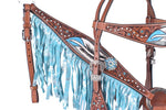Load image into Gallery viewer, closeup of Teal Painted Feather Headstall Set
