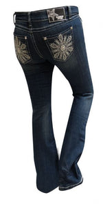 Load image into Gallery viewer, Rockin&#39; Star Bootcut Jeans with Embroidered Snowflake
